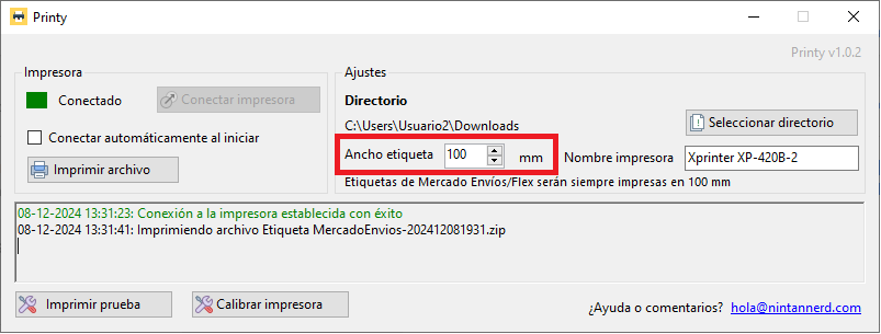 Impresora térmica imprimiendo etiquetas de Mercado Libre automáticamente con Printy.