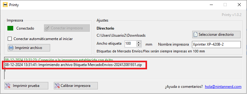 Boton de descarga etiaqueta en Mercado Libre